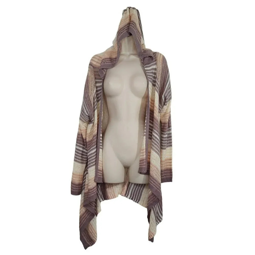 Say What Hooded Cardigan Sweater Open Size 1X Peach Purple Long Sleeve FLAWS